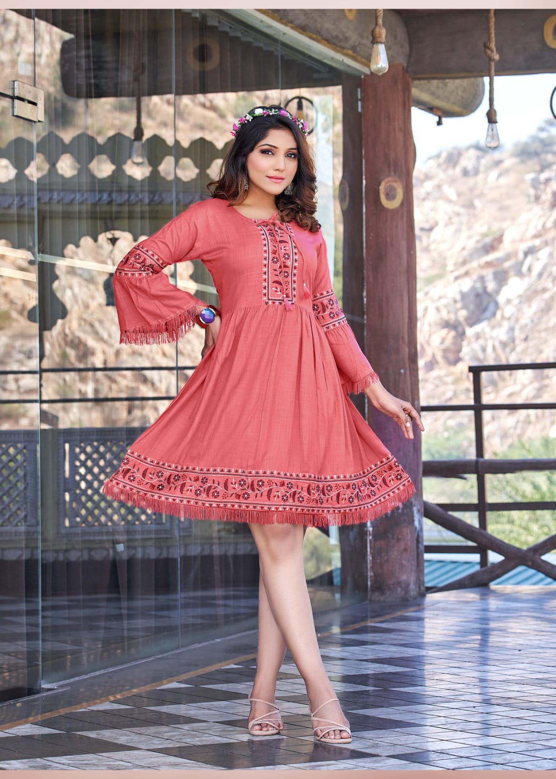 Ossm Cherry Party Wear Wholesale Embroidery Kurtis
